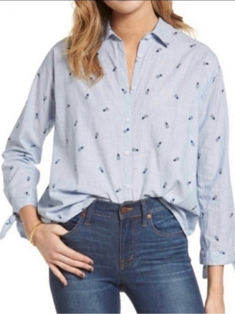 Madewell shrunken trapez shirt top in Pineapple print Cotton Button Up Sz. XS